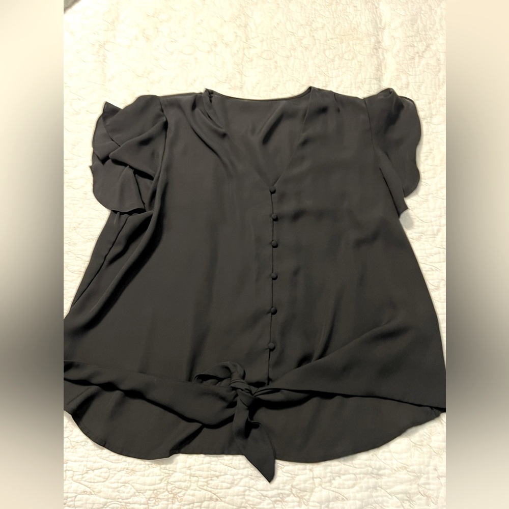 Black Tie Front Blouse